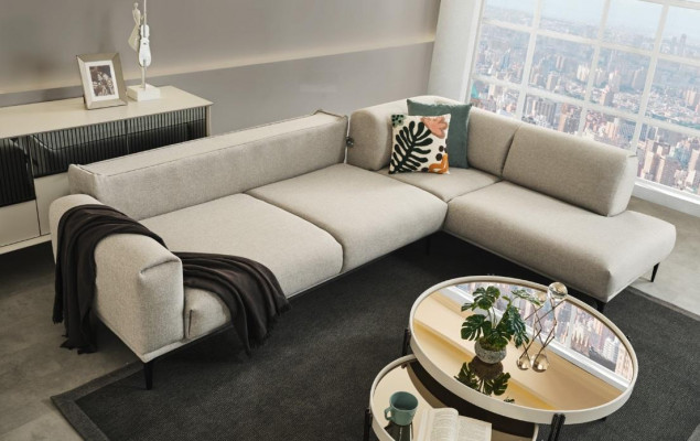 Wäisst Eckcouch L-Form Designer Canapé Polstersofa Wunnzëmmer Miwwel Neist