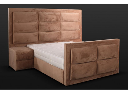 Klassescht Bett Holz brong Schlofzëmmermiwwel Design elegant Stoff nei-