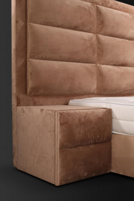 Klassescht Bett Holz brong Schlofzëmmermiwwel Design elegant Stoff nei-