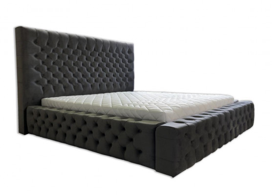 Chesterfield Grey Duebel Schlofzëmmer Holzmiwwel Design elegant Polsterung Stoff