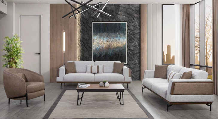 Gro-brong Sofa-Garnitur 3+3+1 Sëtzer Wunnzëmmer Set + Luxus Couchtisch