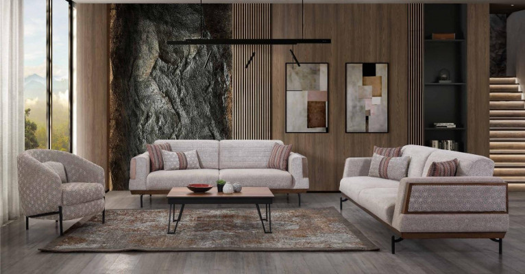 Taupe Sofa-Garnitur 3+3+1 Sëtzer Wunnzëmmer Set Couchdësch Modern Sofas
