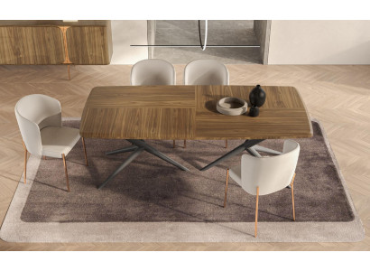 Wäiss-brong Iesszëmmer Garnitur Moderne Iessdësch + 4x Still 5-deeleche Set