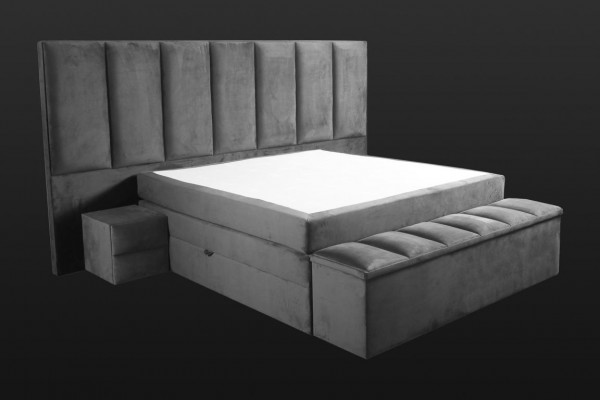 Grousbett a Faarf Gro+2x Nospilldëscher klassesch Schlofzëmmermiwwel Design elegant