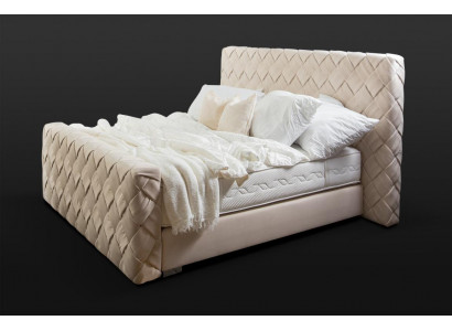 Duebelt Bett a Beige Modern Schlofkummer Miwwelen Luxus Stilvoll Stoffbett