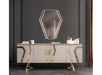 Luxus Wäiss-Goldeg Komod mam Spigel Designer Sideboard Holzmöbel