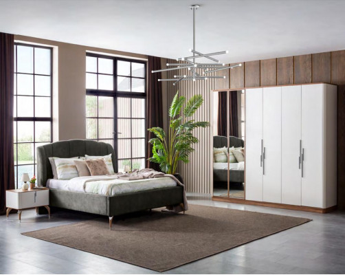 Schlofzëmmer Set Luxus Komplett Bett 2x Nuetsdësch Kleederschaf 4-Teileg Nei