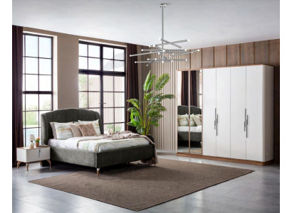 Schlofzëmmer Set Luxus Komplett Bett 2x Nuetsdësch Kleederschaf 4-Teileg Nei