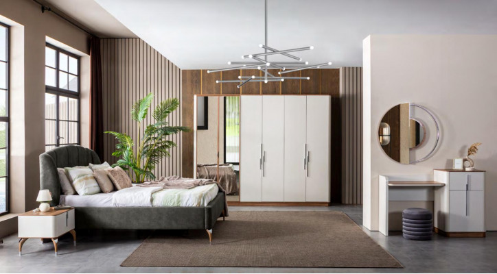 Schlofzëmmer Set Luxus Komplett Bett 2x Nuetsdësch Kleederschaf 4-Teileg Nei