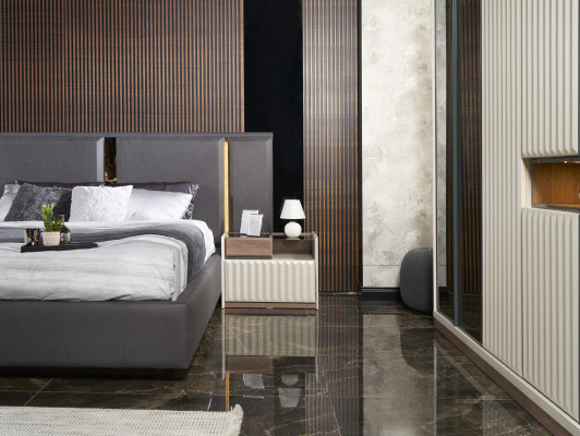 Modern Set Schlofkummerbett 2x Nuetsdëscher 3tlg Luxus Komplett Set Design
