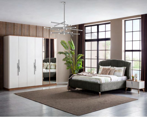 Luxuriéist Schlofzëmmer Set Luxus Komplett Bett 2x Nuetsdëscher Modern 3-Teileg Nei