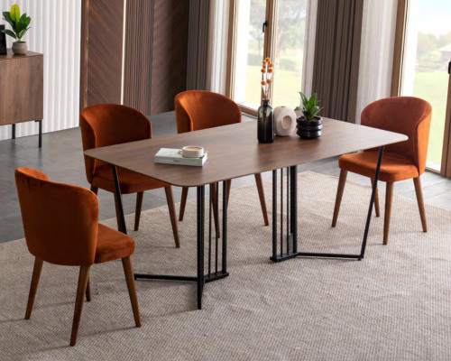 Luxus Iesszëmmer Set Iessdësch 4x Still Holz Stull Textil Iessgrupp Garnitur Nei