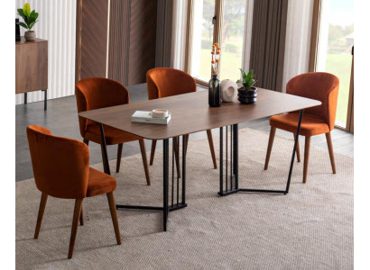 Luxus Iesszëmmer Set Iessdësch 4x Still Holz Stull Textil Iessgrupp Garnitur Nei
