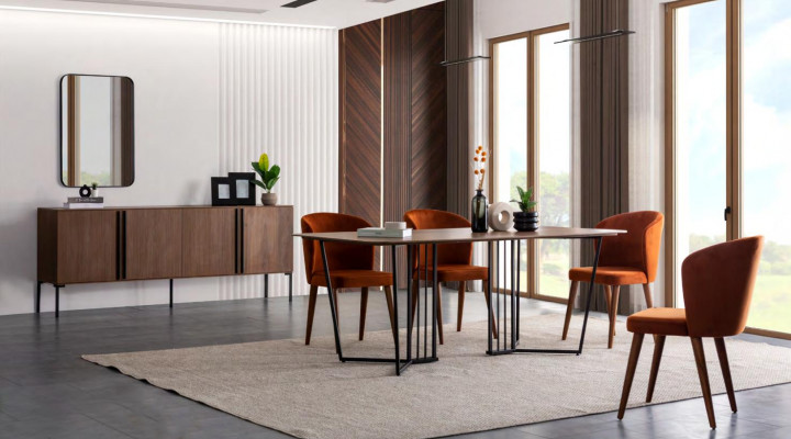 Luxus Iesszëmmer Set Iessdësch 4x Still Holz Stull Textil Iessgrupp Garnitur Nei