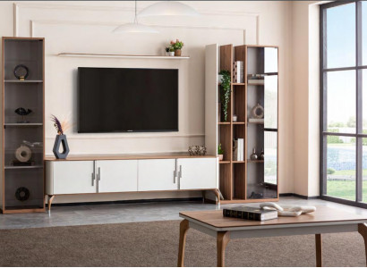 Wunnzëmmer Wunnwand TV-Steel Regal Luxus Design Set 4tlg Modern Miwwelen Nei