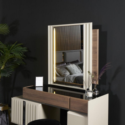 Modernen Design Wäisse Schminktisch mat Spigel Luxus Schlofkummer Miwwelen 2tlg Nei
