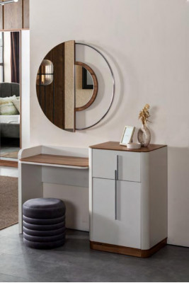 Moderne wäiss Design Schminktisch mat Spigel Luxus Schlofkummer Miwwel 2 Stéck Neien