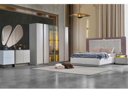 Komplett Schlofkummerméiwel Duebelbett Bett Wäiss Luxus Set 7 Stéck Holz