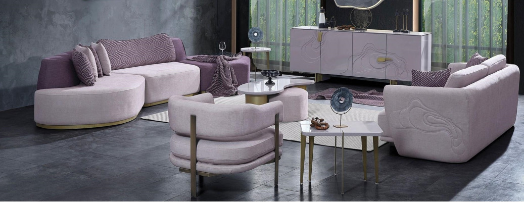 Wunnlandschaft Sofagarnitur Grouss Rosa Stoffsofae Modern Set 5tlg Sofa