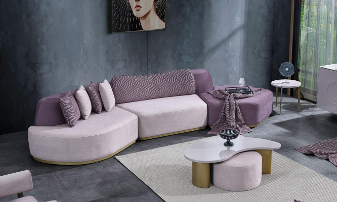 Stoffsofaen Sofagarnitur Grouss Wunnlandschaft Rosa Set 3tlg Sofa Modern
