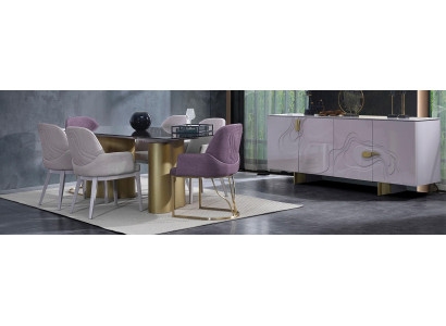 Iesskichen Iesszëmmermiwwele Iessgrupp Iessdësch Set Iesszëmmer 9 Deeler Rosa Holz