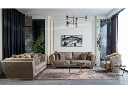 Stoffsofaen Sofagarnitur Dräisëtzer Polstersofa Brong Set 3tlg Modern