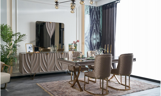 Iessgrupp Iesseck Iesszalot Iessdësch Holz Brong Set 9-Deeler Sideboard