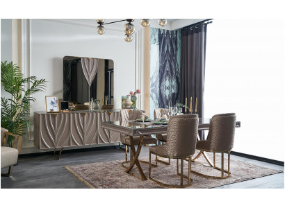 Iessgrupp Iesseck Iesszalot Iessdësch Holz Brong Set 9-Deeler Sideboard