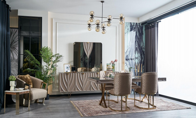 Iessgrupp Iesseck Iesszalot Iessdësch Holz Brong Set 9-Deeler Sideboard