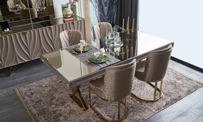 Iessgrupp Iesseck Iesszalot Iessdësch Holz Brong Set 9-Deeler Sideboard