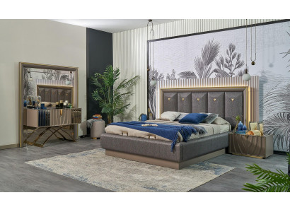 Schlofzëmmer Garnitur Duebelbett Bett Braun Set 4tlg Konsolendësch Nei