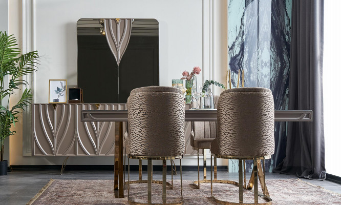 Iessen Dësch Iessgruppe Iesseck Iesszëmmer Holz Braun Set 7tlg Still Luxus