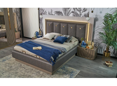 Duebelbett Komplett Schlofzëmmer Bett Brong Set 3 Deeler Nuetsdëscher Holz