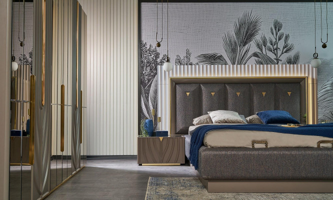 Duebelbett Komplett Schlofzëmmer Bett Brong Set 3 Deeler Nuetsdëscher Holz