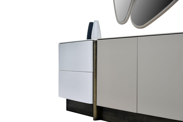 Garnitur Kommode mat Spigel Schaf Modern Schlofkummer Set Wäiss