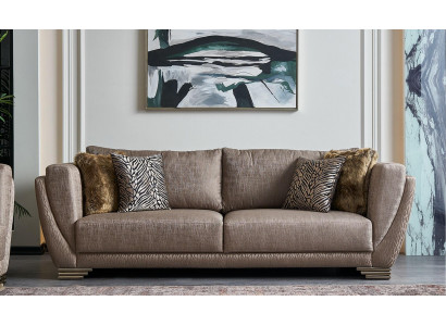 Luxus Dräisëtzer Couch Sofa 3 Sëtzer Brong Stoff Stoffsofa Polstersofa