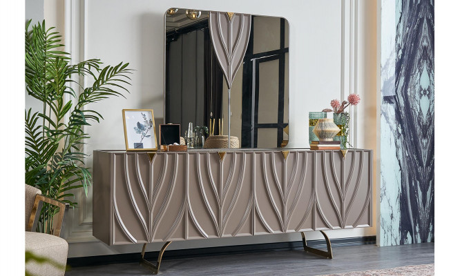 Anrichte Garnitur Sideboard mat Spigel Iesszëmmer Holz Brong Schaf