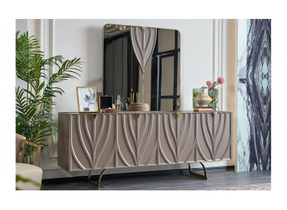 Anrichte Garnitur Sideboard mat Spigel Iesszëmmer Holz Brong Schaf