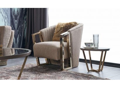 Moderne Einsëtzergarnitur aus Stoff, brong, fir de Buedem, Polstersëtz, Wunnzëmmer, Fautteuil.