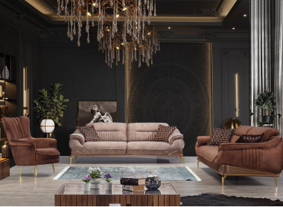 Wunnzëmmer-Set 2x Drësëtz Sofa Luxus Fotel Ariichtung Design Couch