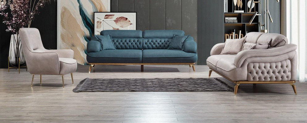 Wunnzëmmer Sofagarnitur 3-Deel Modern Chesterfield 2xDreisëtzer Canapé Design Fauteuil