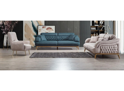 Wunnzëmmer Sofagarnitur 3-Deel Modern Chesterfield 2xDreisëtzer Canapé Design Fauteuil