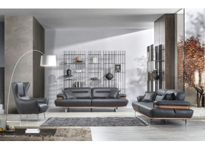Designer Wunnzëmmer Set 3tlg Dräisëtzer Sofa Ariichtung Modern Fauteuil