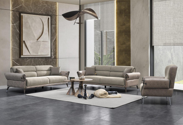 Wunnzëmmer Luxus Set 3 deeleger Set 2x Sofa Dräi Sëtzer Miwwelen Fauteuil Polstermöbel