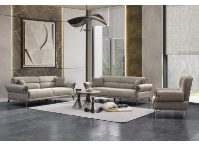 Wunnzëmmer Luxus Set 3 deeleger Set 2x Sofa Dräi Sëtzer Miwwelen Fauteuil Polstermöbel