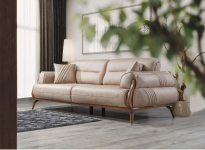 Beige Canapé Dräisëtzer Luxus Designer Wunnzëmmer Polstersofasen Luxus Miwwelen