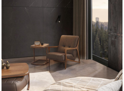 Braune Fotell Polster Miwwelen Wunnzëmmer Holz Ariichtung Luxus Textil Neit