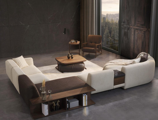 Braune Fotell Polster Miwwelen Wunnzëmmer Holz Ariichtung Luxus Textil Neit