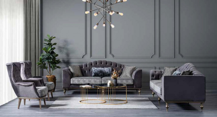 Chesterfield Sëtzgrupp Dräisëtzer Fauteuil Designer Wunnzëntrummiwwelen