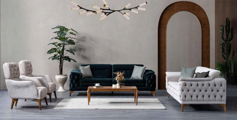 Wunnzëmmer Sofa Luxus Couch Textilmöbel Polstersofa Neit Holzgestell -